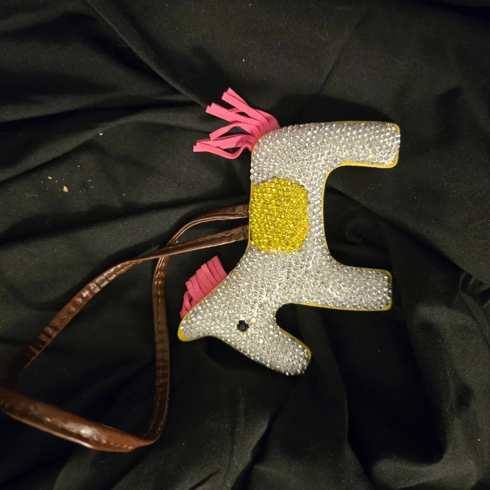 Glittering Horse Kids Bag Charm with Pink and Yellow Accents